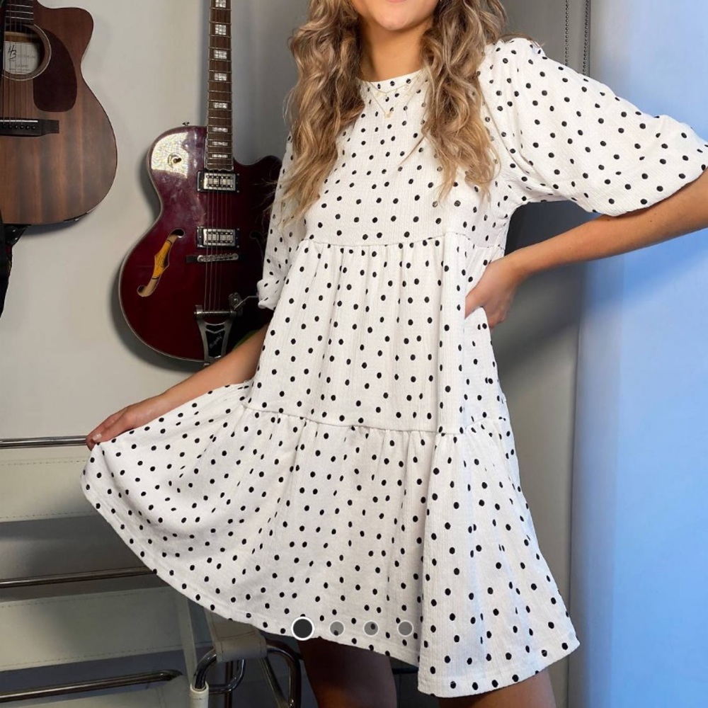NWOT Bershka Polka Dot Smock Mini Dress | White